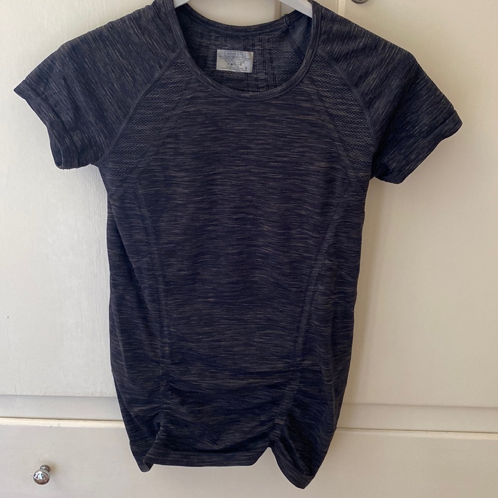 Athleta Black Space Dye Fastest Track Tee with Ruching Detail Size Small